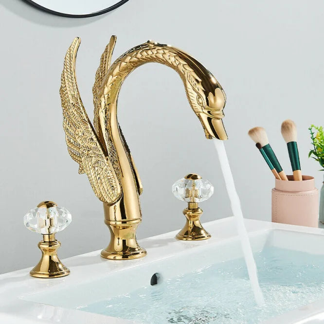 MYQualife Swan Shape Dual Handle Widespread Basin Faucet