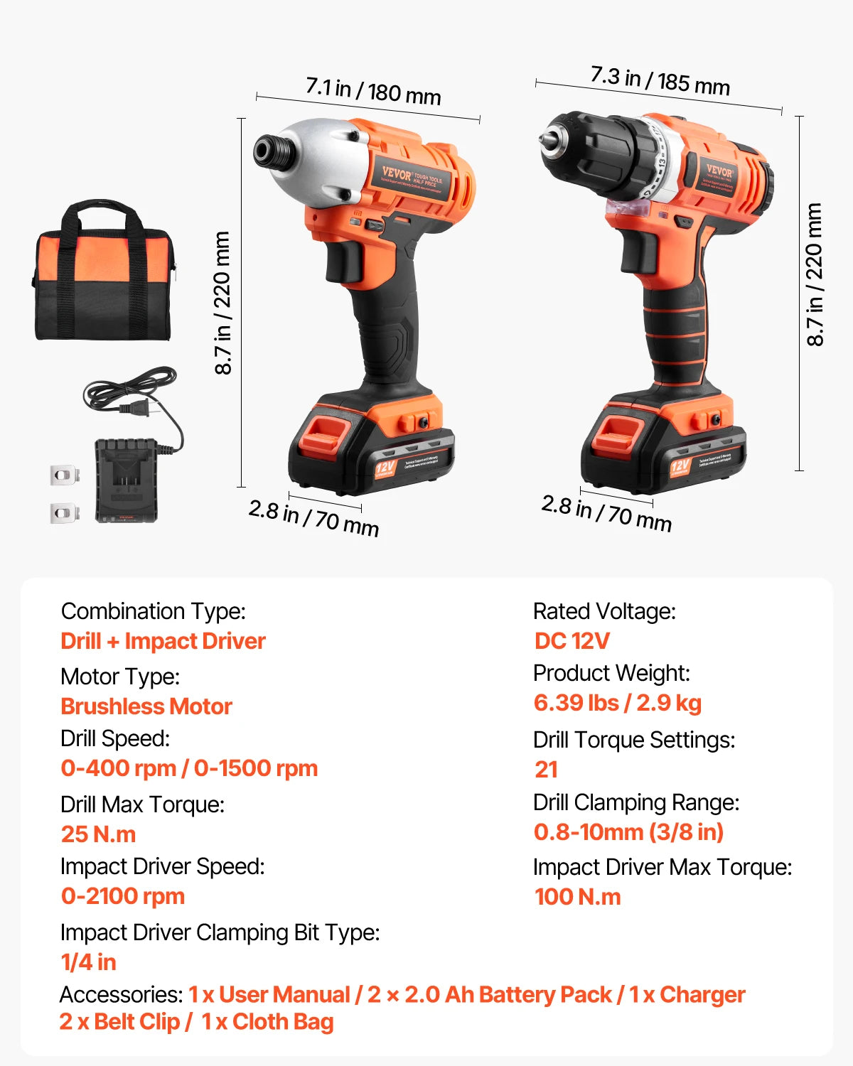SucceBuy Cordless 2-Tool Power Tool Combo Kit With Charger