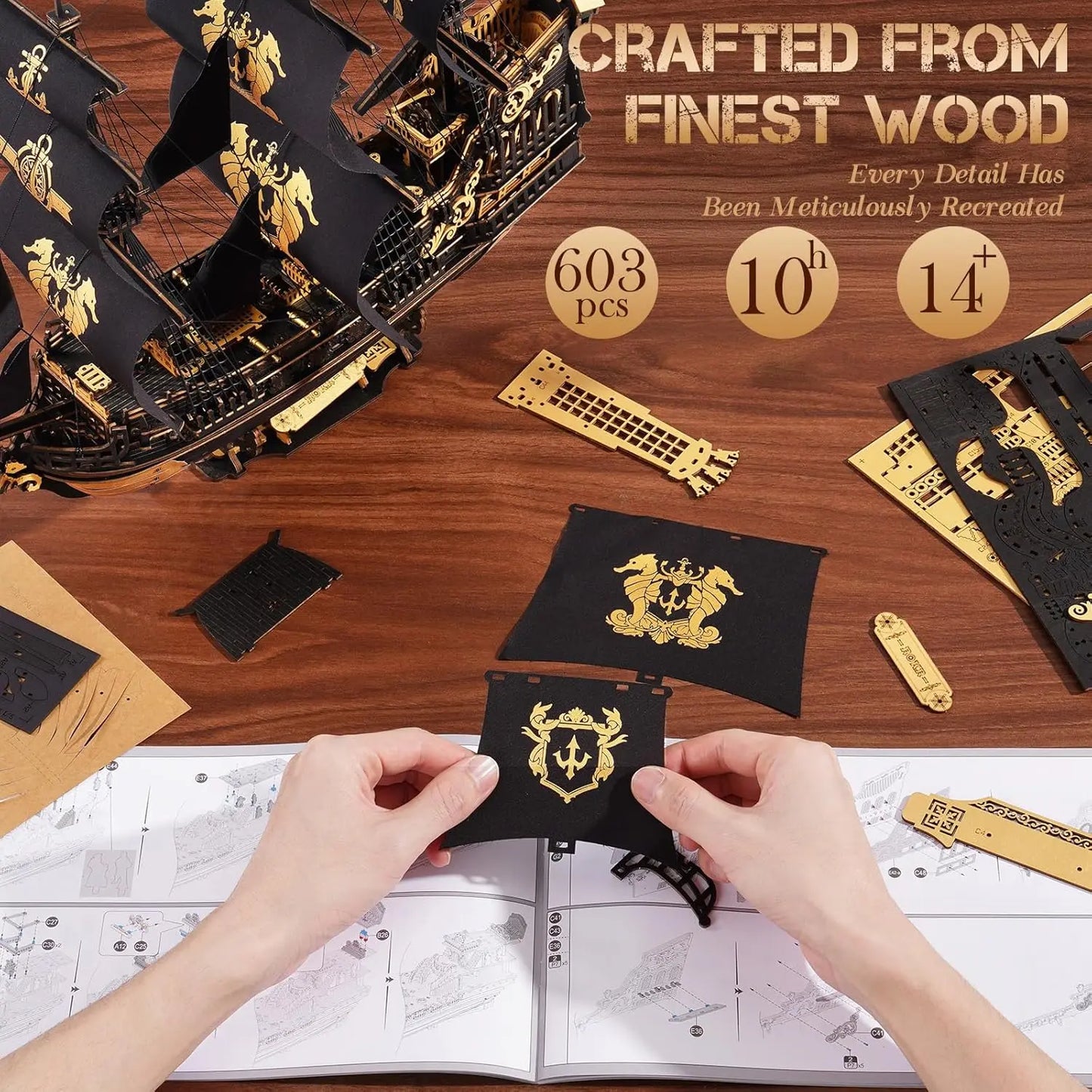 Robotime Seahouse Barque 3D Puzzle Model Kit For Home Decor