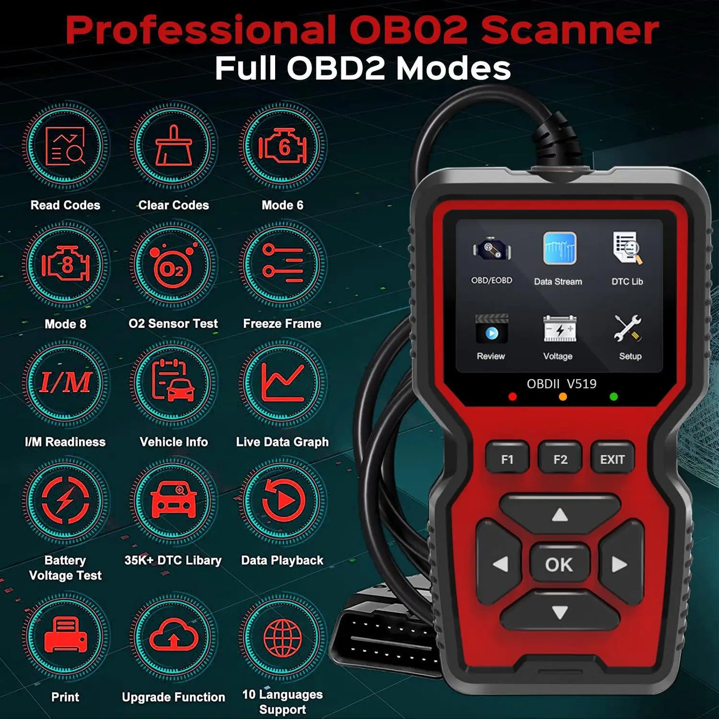 OBD2 Scanner Live Data Diagnostic Tool For Check Engine Light