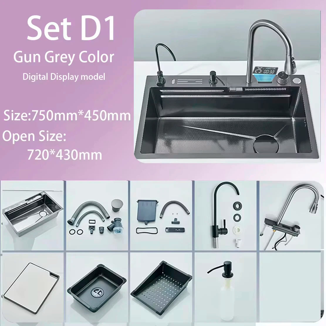 Certification Stainless Steel Kitchen Waterfall Sink With Digital Display
