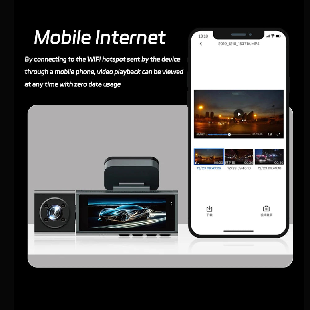 CAICYTO 1080P WiFi Car Dash Cam 3Way Front Inside Rear