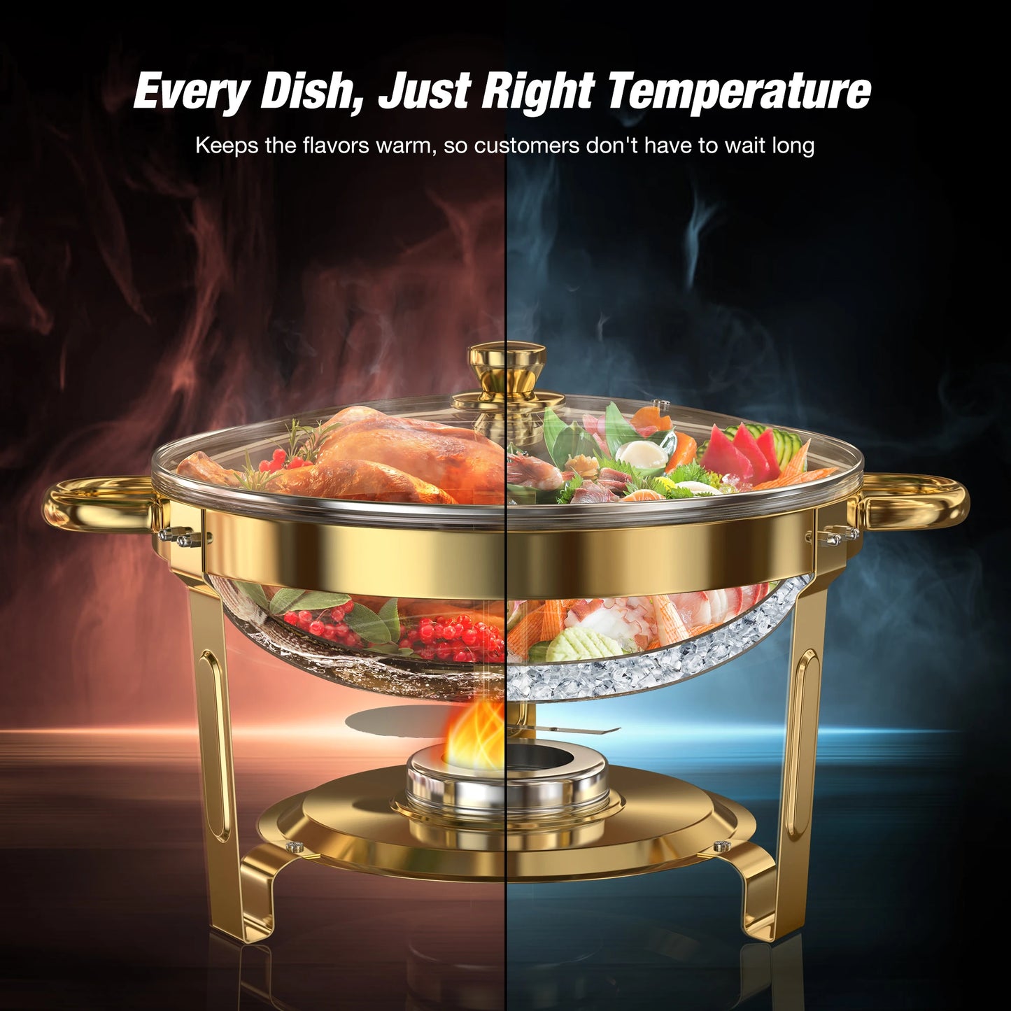 Round Stainless Steel Chafing Dishes Set for Buffets and Parties