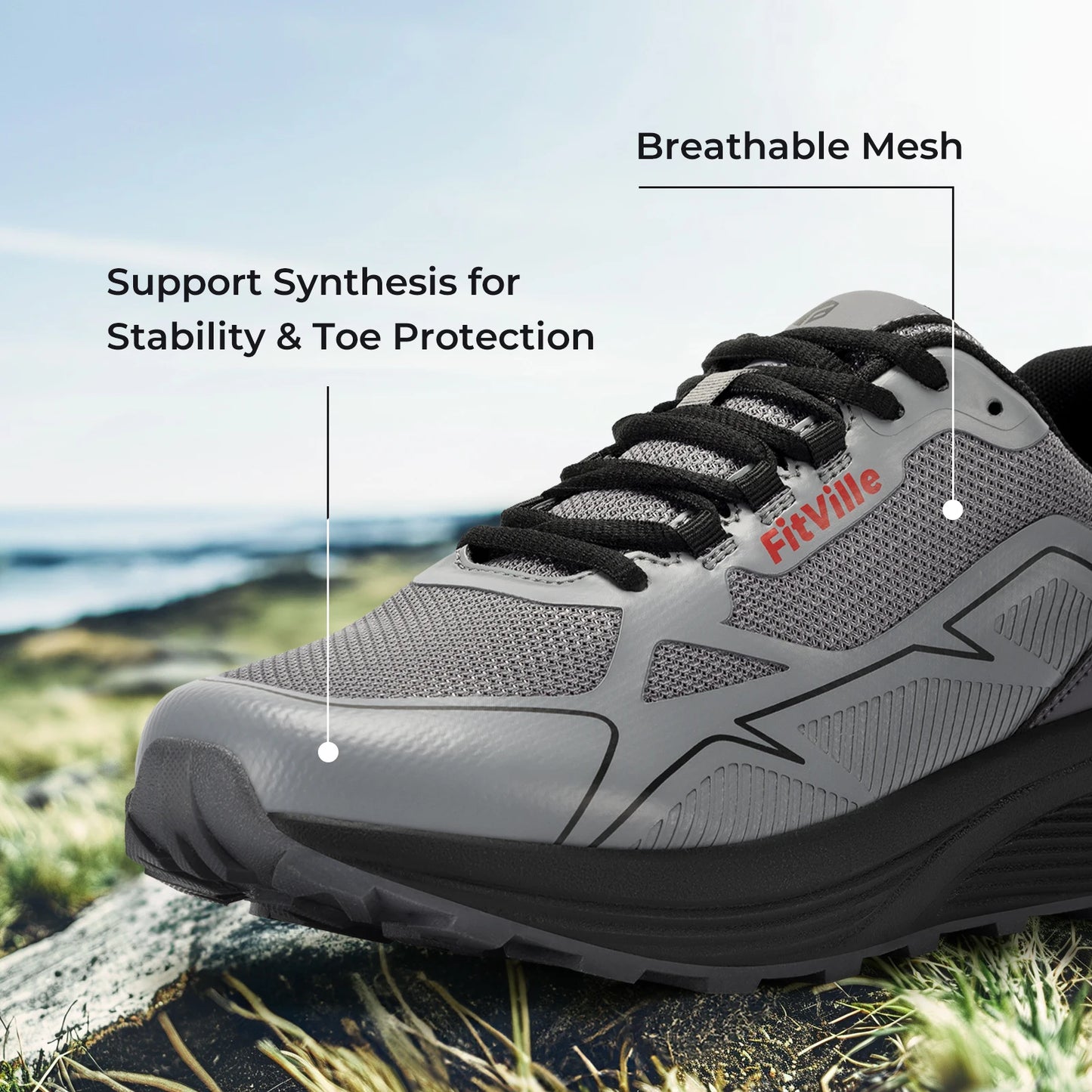 Fitville Extra Wide Trail Running Shoes Non Slip ArchSupport