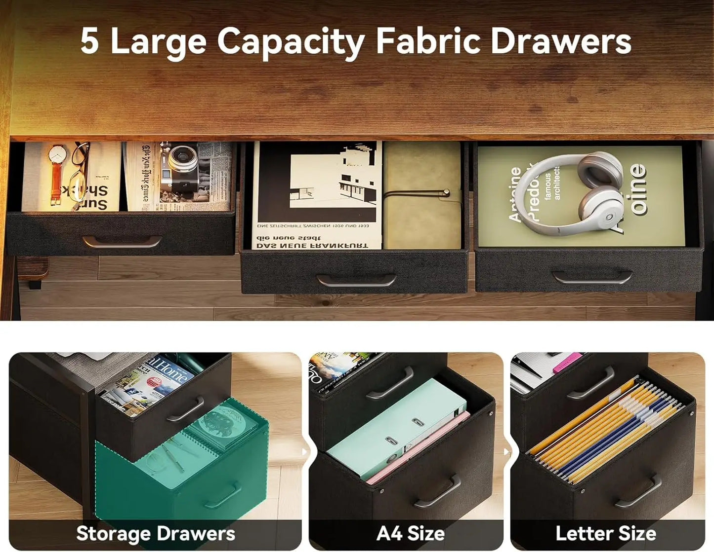 High-concerned L Shaped Computer Desk With Power Outlets LED Lights