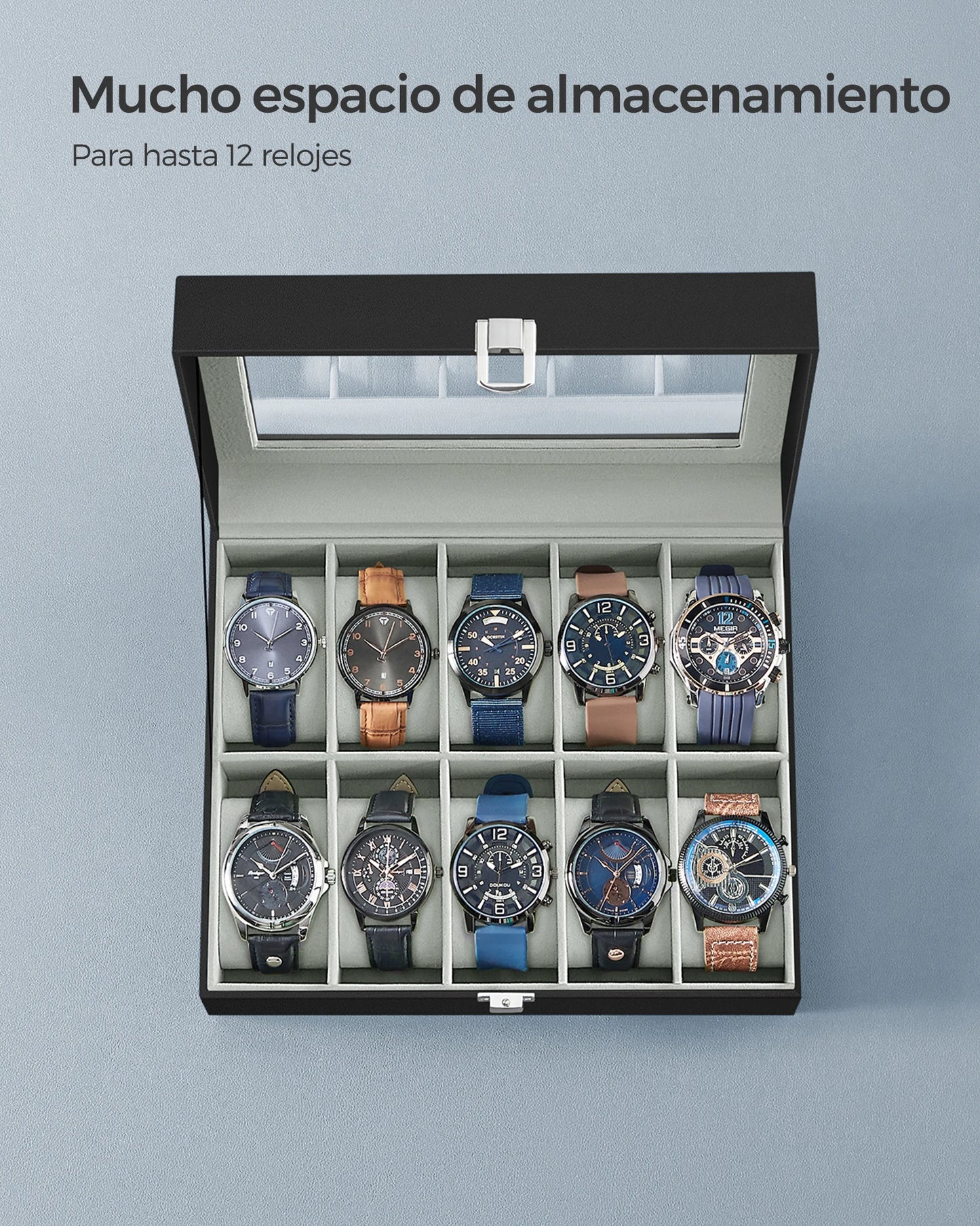 SONGMICS HOME Watch Storage Box 10 Slot Case Glass Lid