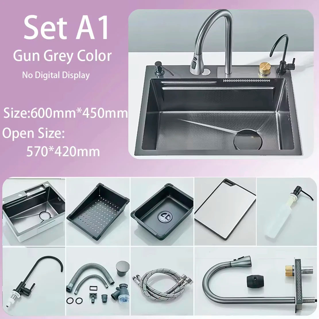 Stainless Steel Waterfall Kitchen Sink With Digital Display Undermount Faucet