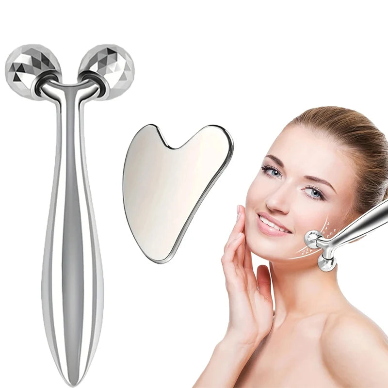 Suoji Stainless Steel Gua Sha Facial Tool 3D Roller Massager For Dark Circles And Eye Bags