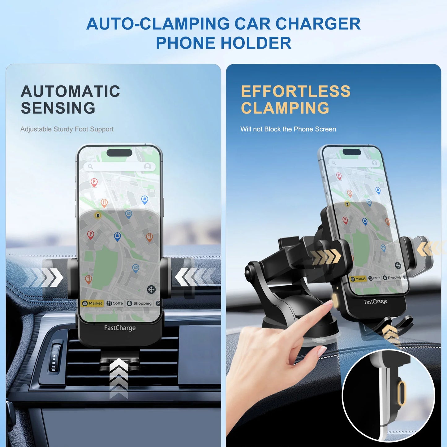 Wireless Car Charger Phone Holder 15W Fast Charge Mount