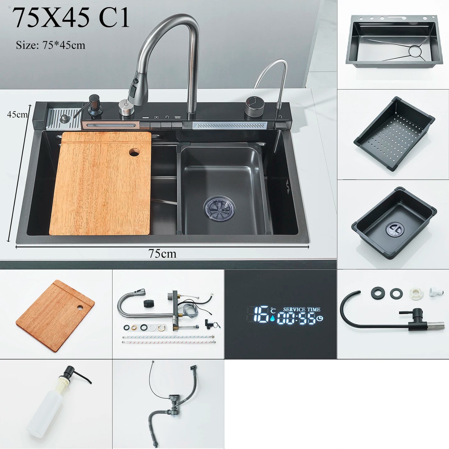 Shinesia Stainless Steel Kitchen Sink With Digital Display And Faucet
