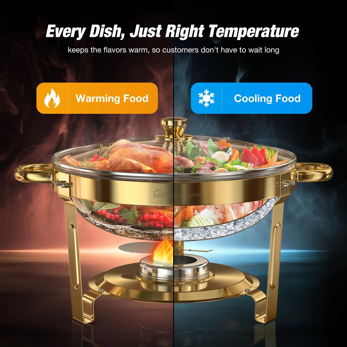 Round Stainless Steel Chafing Dishes Set for Buffets and Parties
