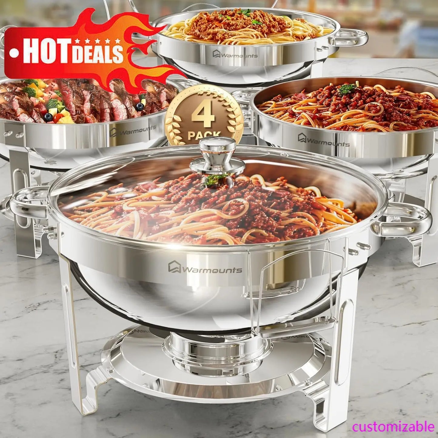 High Quality Stainless Steel Round Chafing Dishes With Glass Lid