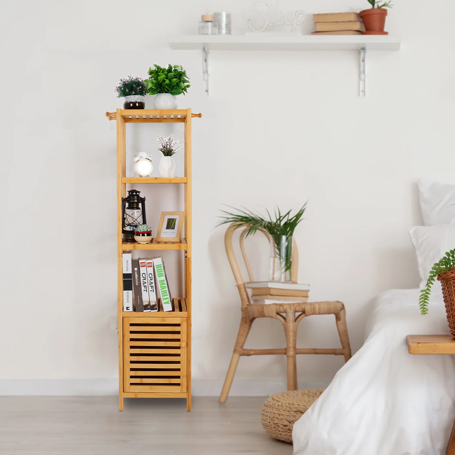 Bamboo Freestanding Bathroom Cabinet Storage Shelf 5 Tier Organizer