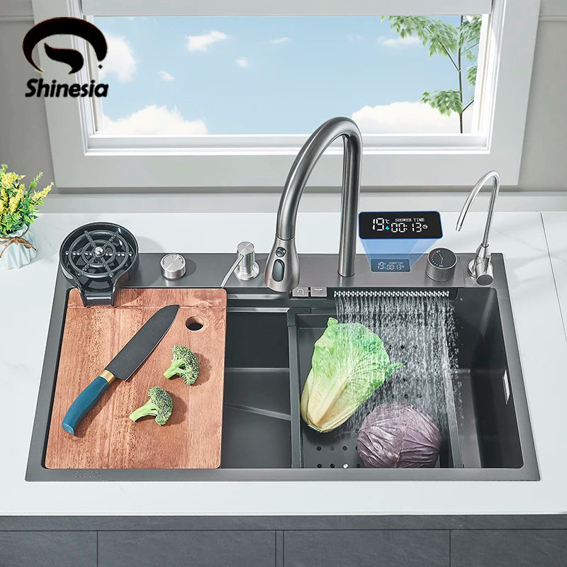 Shinesia 304 Stainless Steel Undermount Kitchen Sink With Waterfall Faucet