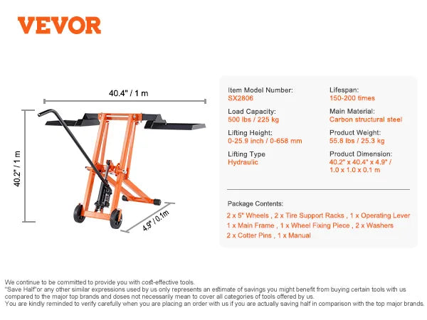 SucceBuy Lawn Mower Lift With Hydraulic Jack 500/880 Lbs Adjustable