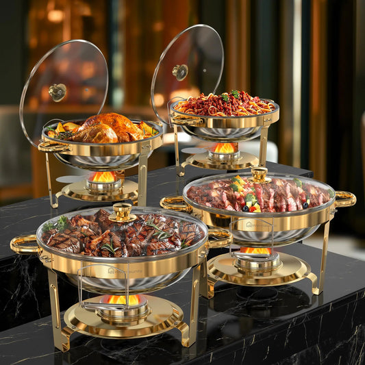 Round Stainless Steel Chafing Dishes Set for Buffets and Parties