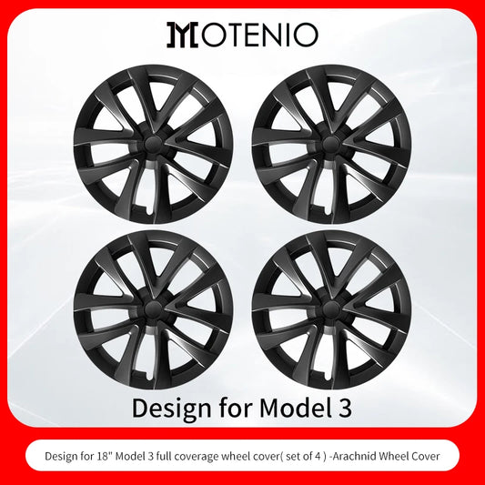 MOTENIO Tesla Model 3 Hubcaps Arachnid Wheel Covers 4 Piece