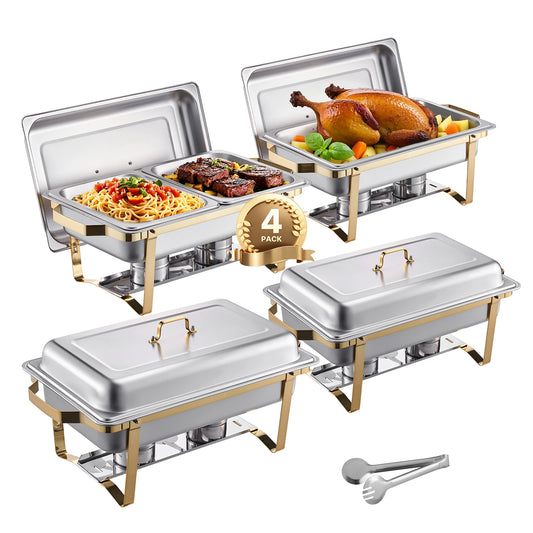 SucceBuy Stainless Steel Chafer Buffet Set With Pans Catering Warmer