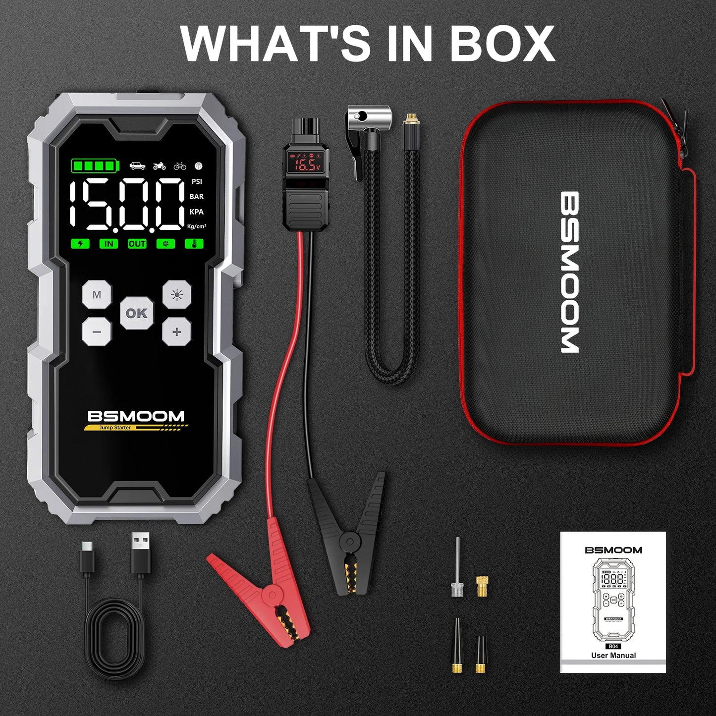 150 PSI Air Pump Car Jump Starter 7000A Power Bank Portable Emergency Booster USB LED Light
