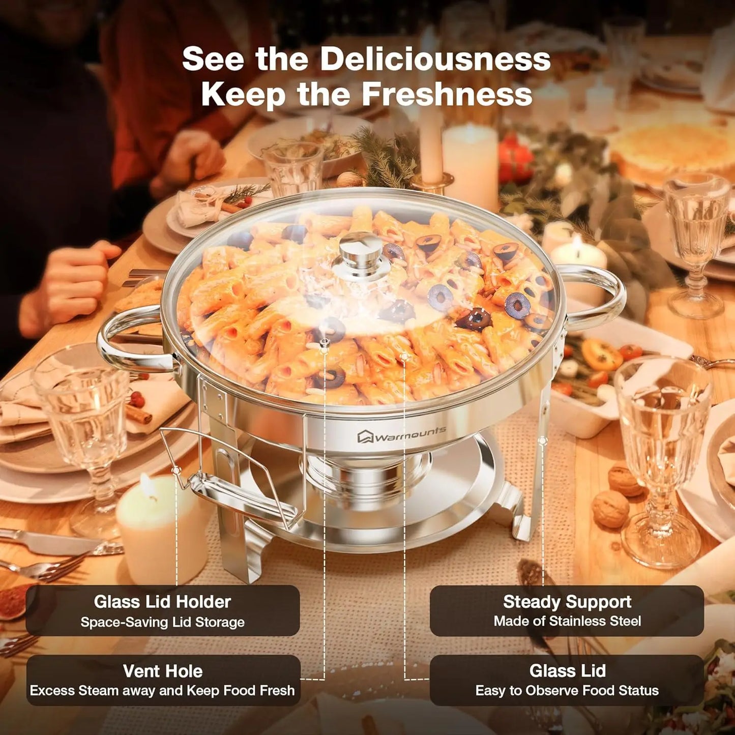 High Quality Stainless Steel Round Chafing Dishes With Glass Lid