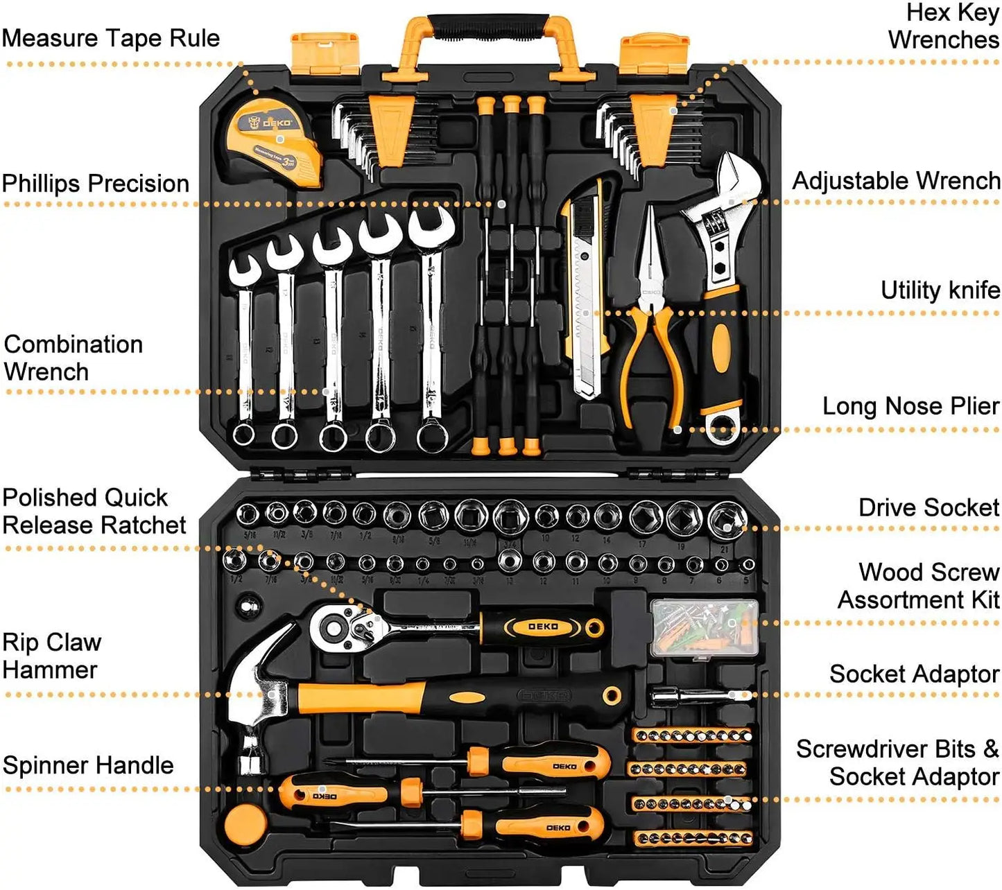 DEKODIY 158 Piece Tool Set General Household Toolkit