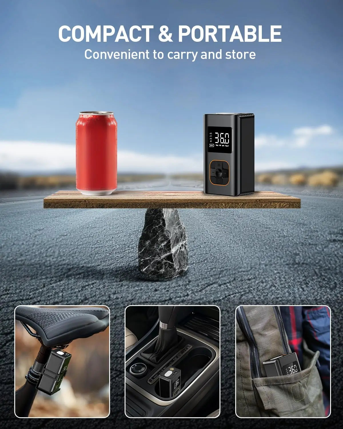 Cordless Portable Tire Inflator Air Compressor 150 PSI LED Light