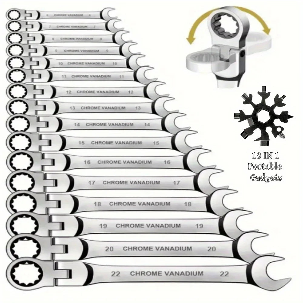 Flexible Ratcheting Combination Wrench Set for Metric Hand Tools