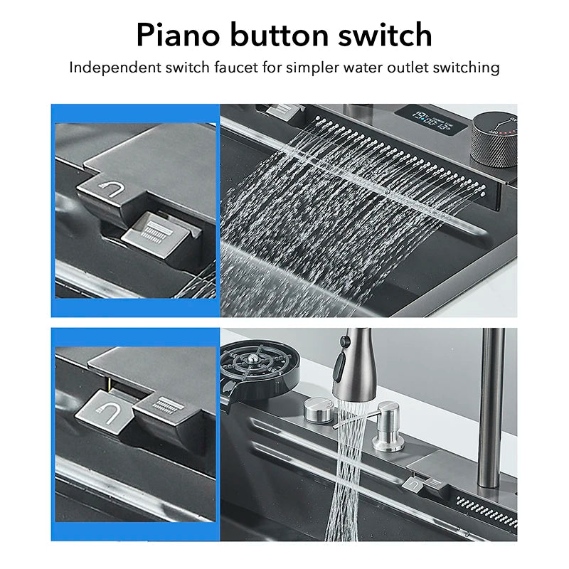 Shinesia 304 Stainless Steel Undermount Kitchen Sink With Waterfall Faucet