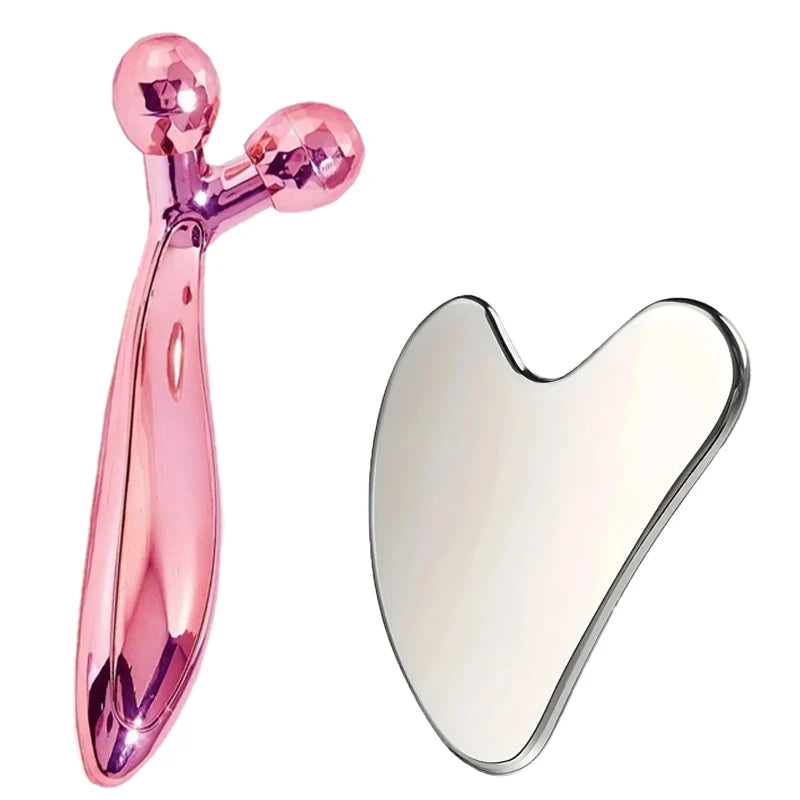 Suoji Stainless Steel Gua Sha Facial Tool 3D Roller Massager For Dark Circles And Eye Bags