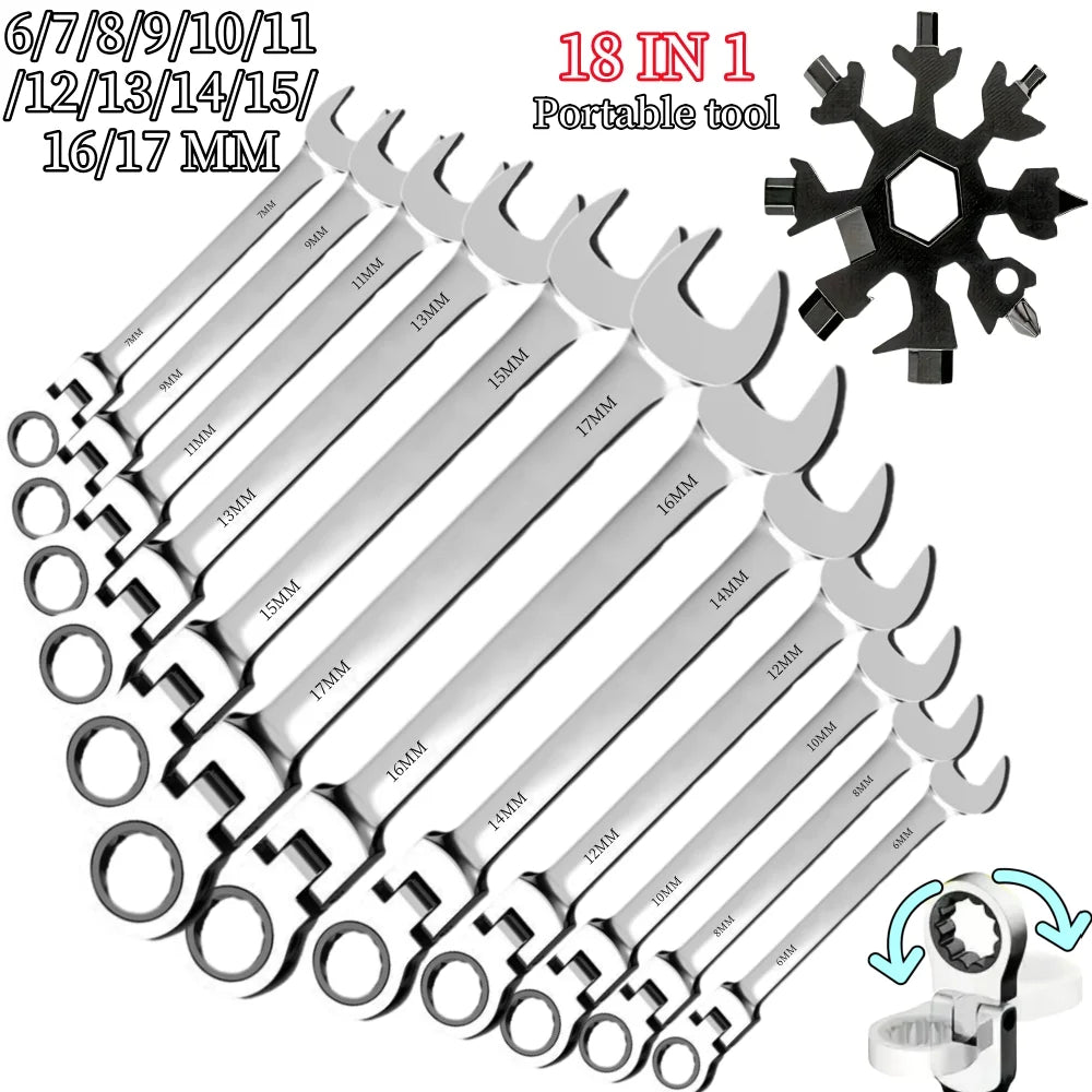 Flexible Ratcheting Combination Wrench Set for Metric Hand Tools