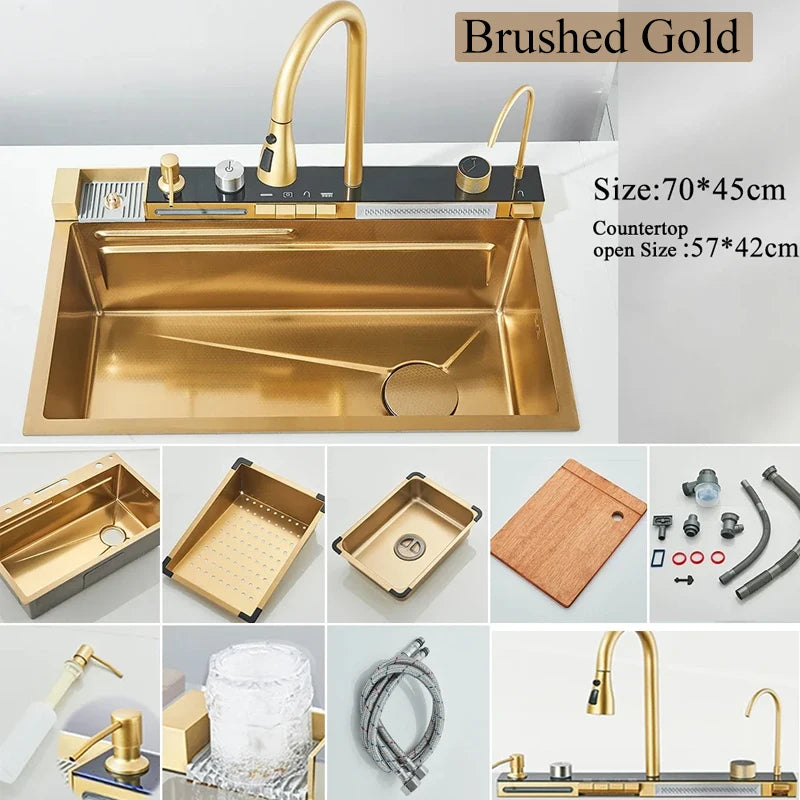 Shinesia 304 Stainless Steel Undermount Kitchen Sink With Waterfall Faucet