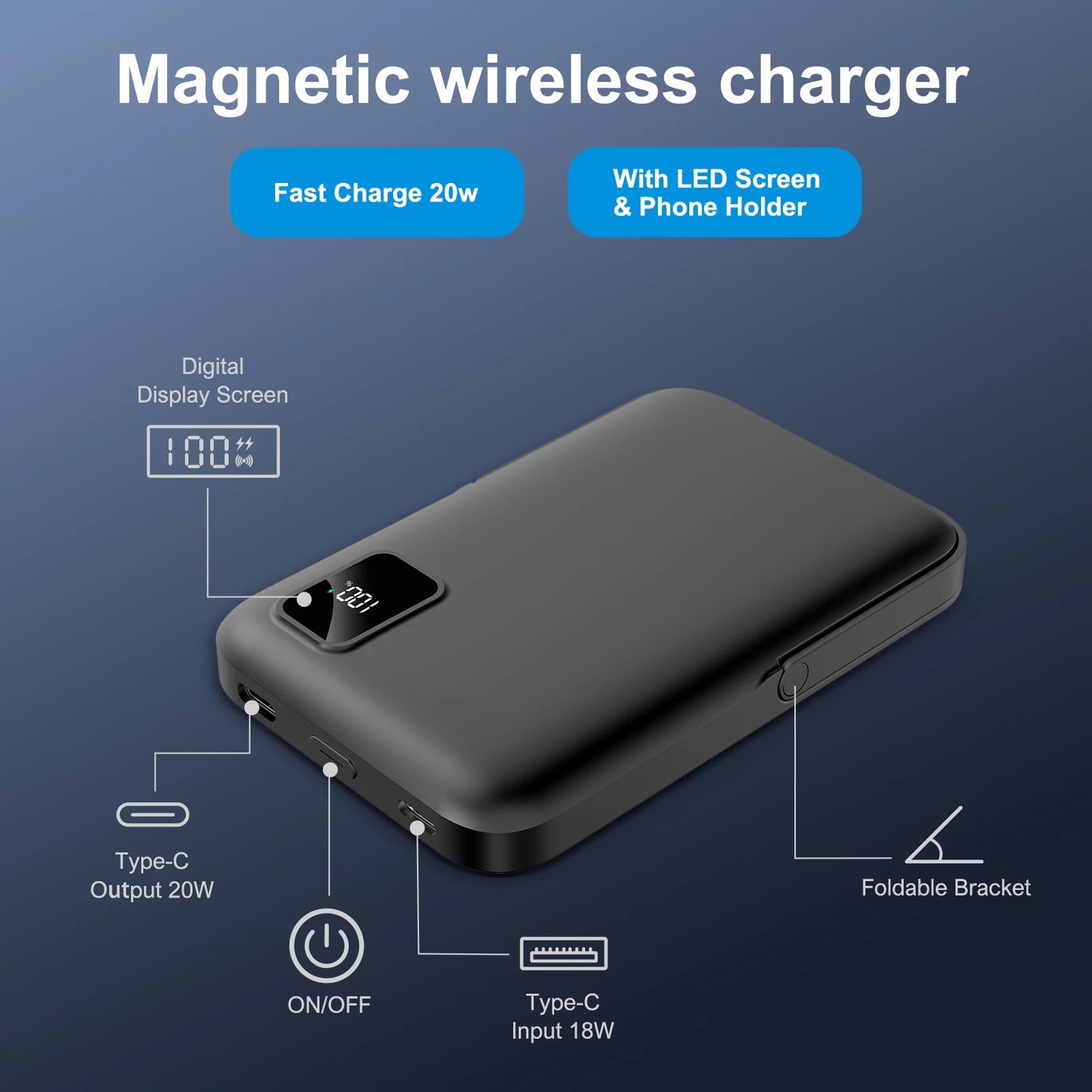 Magnetic Power Bank 10000mAh Wireless Charger 20W Fast Charging Portable External Battery For iPhone 15 14 13 12 Series