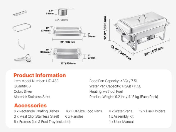 Succebuy Chafing Dish Buffet Set Stainless Steel Rectangular Warmer