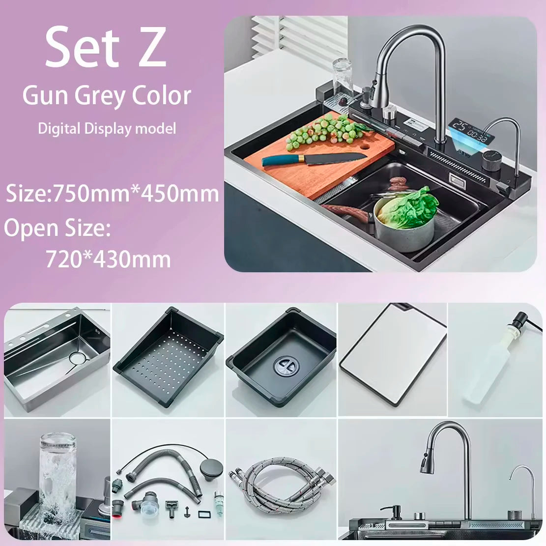 Certification Stainless Steel Kitchen Waterfall Sink With Digital Display