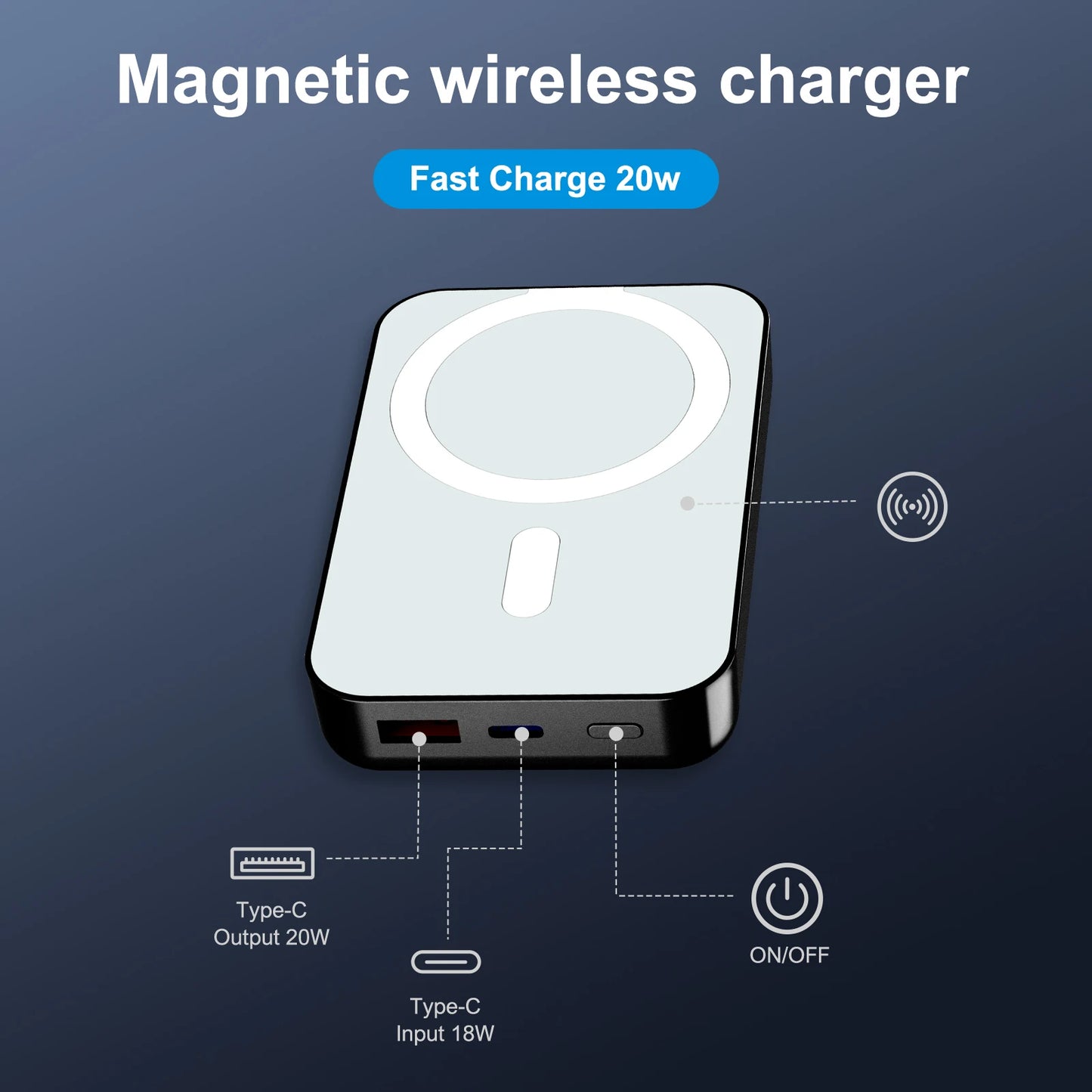 Magnetic Wireless Power Bank 10000mAh PD20W LED Display