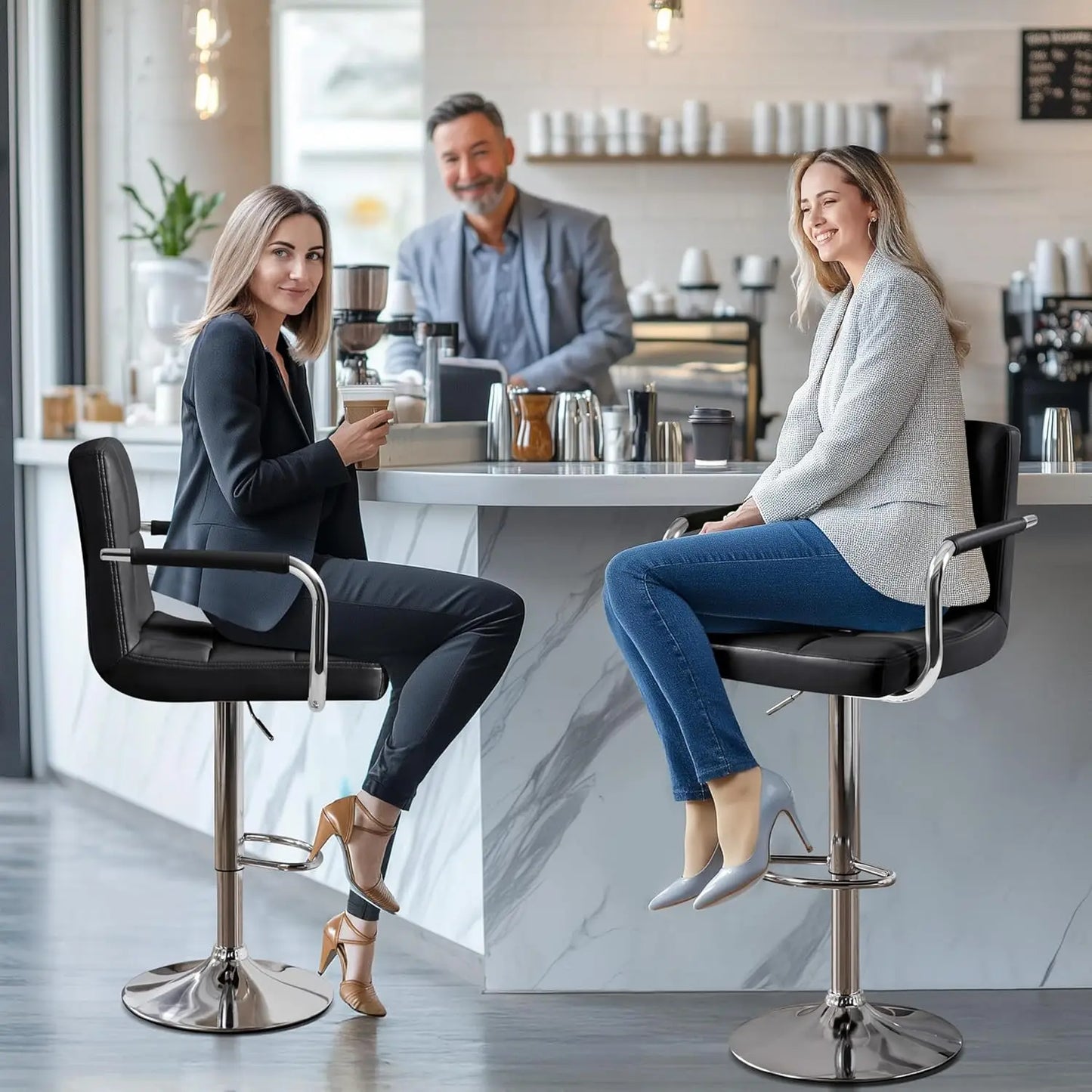 XMSJ Bar Stools Set Of 2 PU Leather Adjustable Swivel