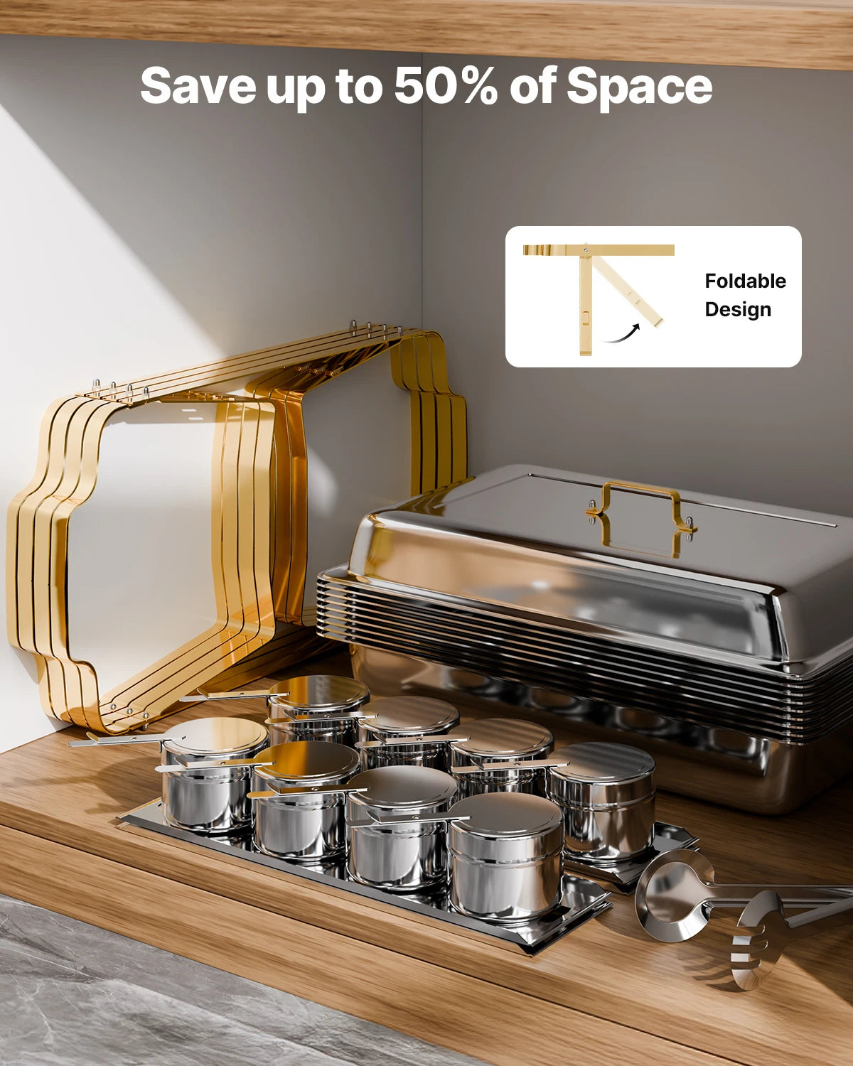 SucceBuy Stainless Steel Chafer Buffet Set With Pans Catering Warmer