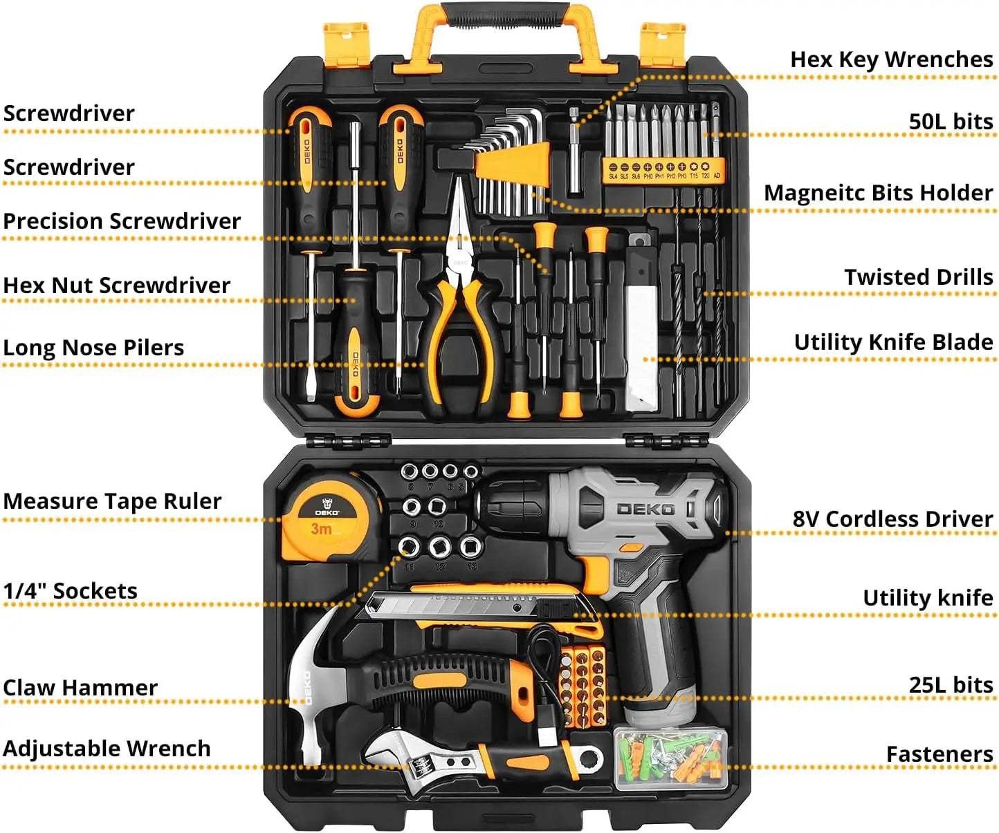 DEKODIY 8V Cordless Drill Power Tool Combo Kit With Keyless Chuck