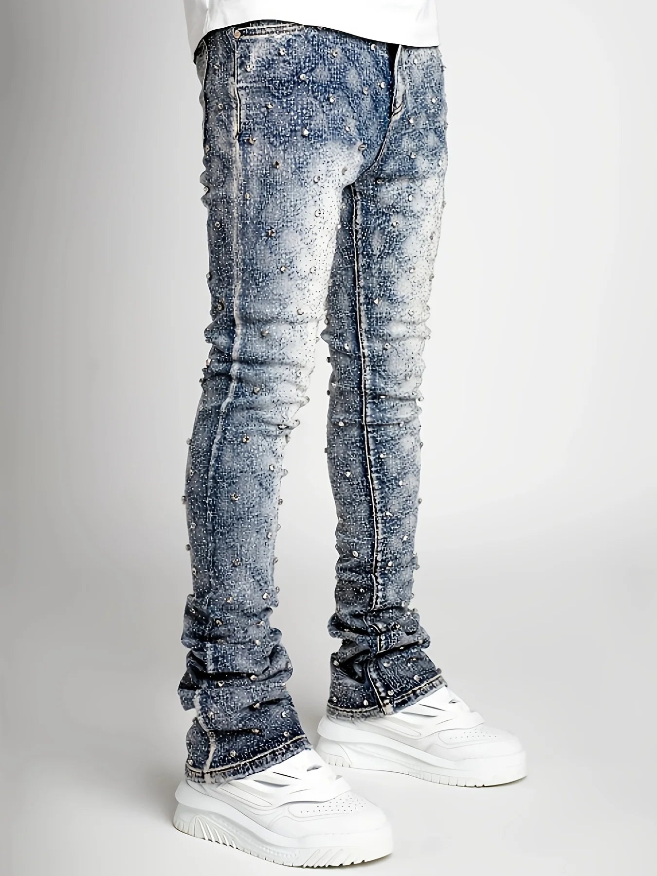 Mens Pearl Denim Jeans With Elastic Fit Straight Leg Style