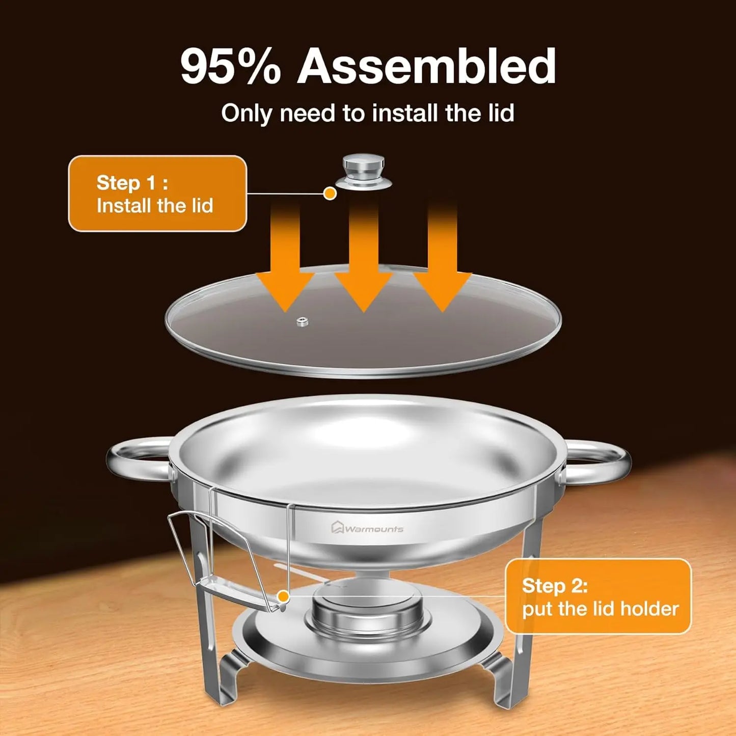 High Quality Stainless Steel Round Chafing Dishes With Glass Lid