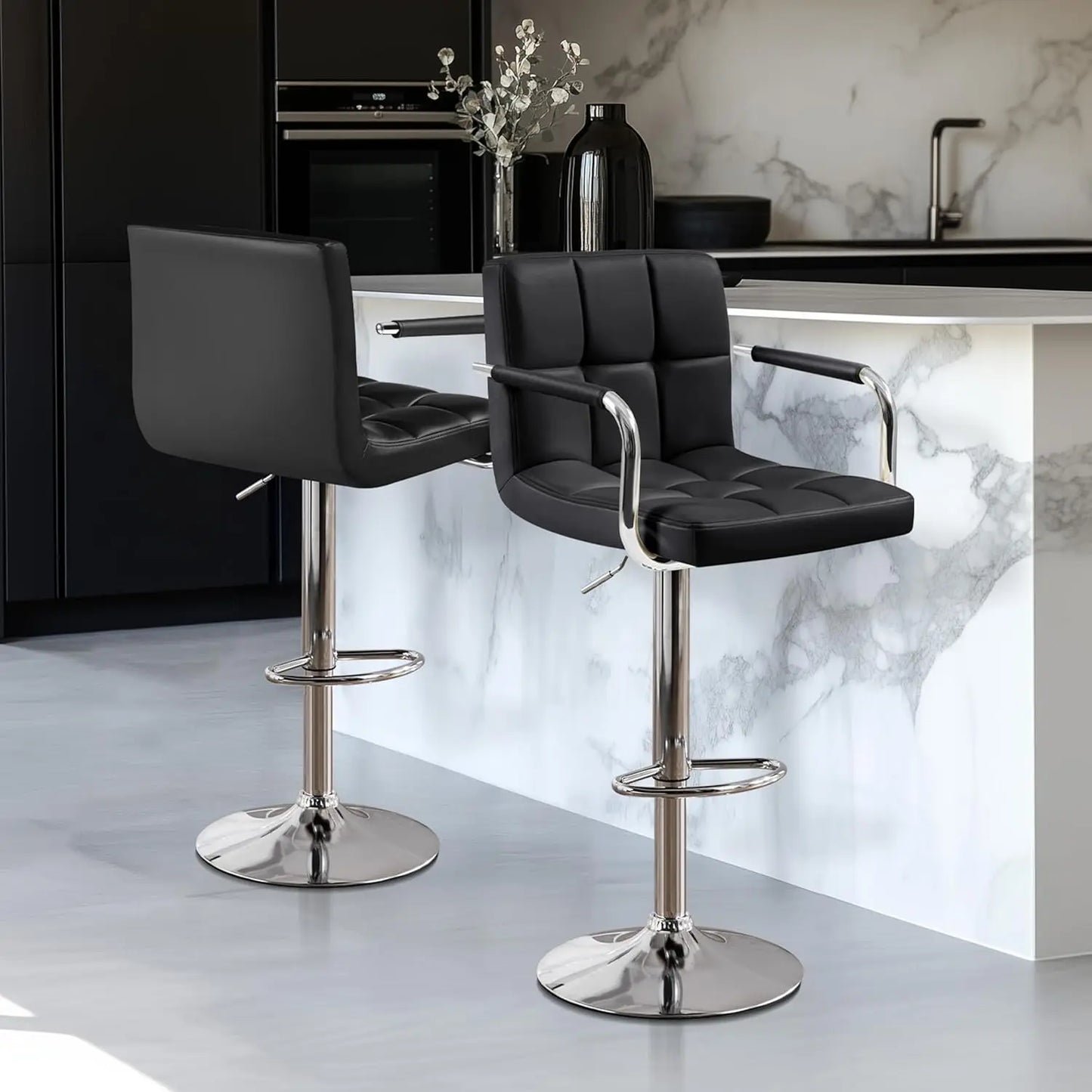XMSJ Bar Stools Set Of 2 PU Leather Adjustable Swivel
