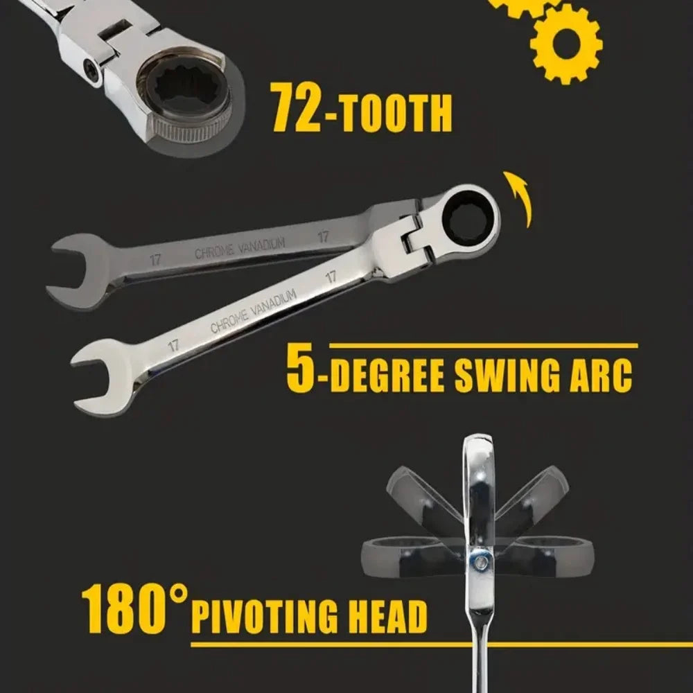 Flexible Ratcheting Combination Wrench Set for Metric Hand Tools