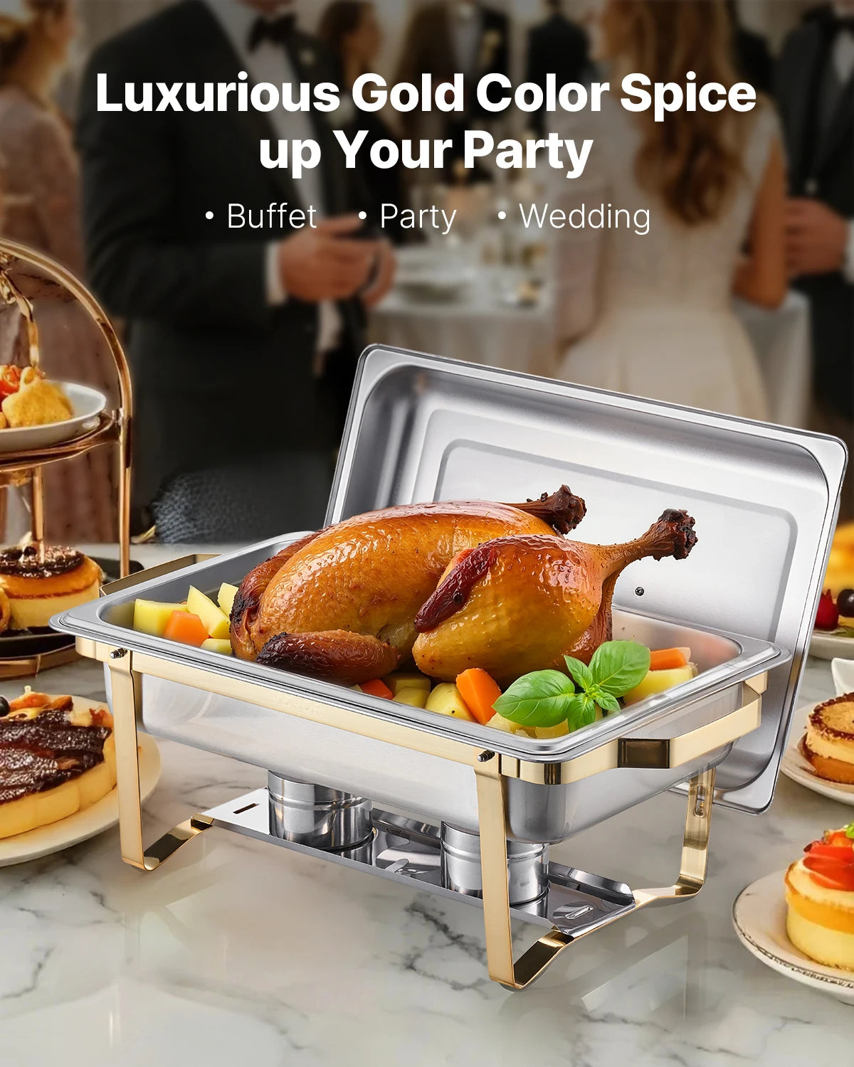 SucceBuy Stainless Steel Chafer Buffet Set With Pans Catering Warmer