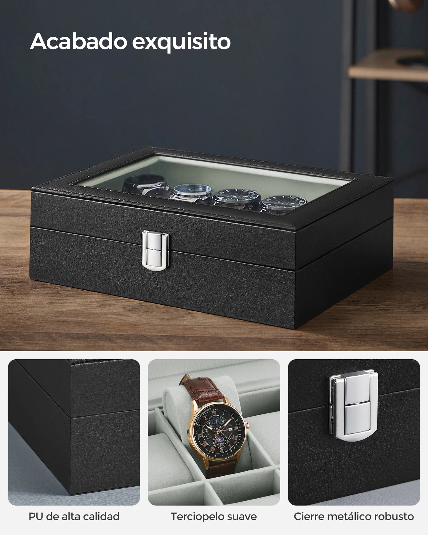SONGMICS HOME Watch Storage Box 10 Slot Case Glass Lid