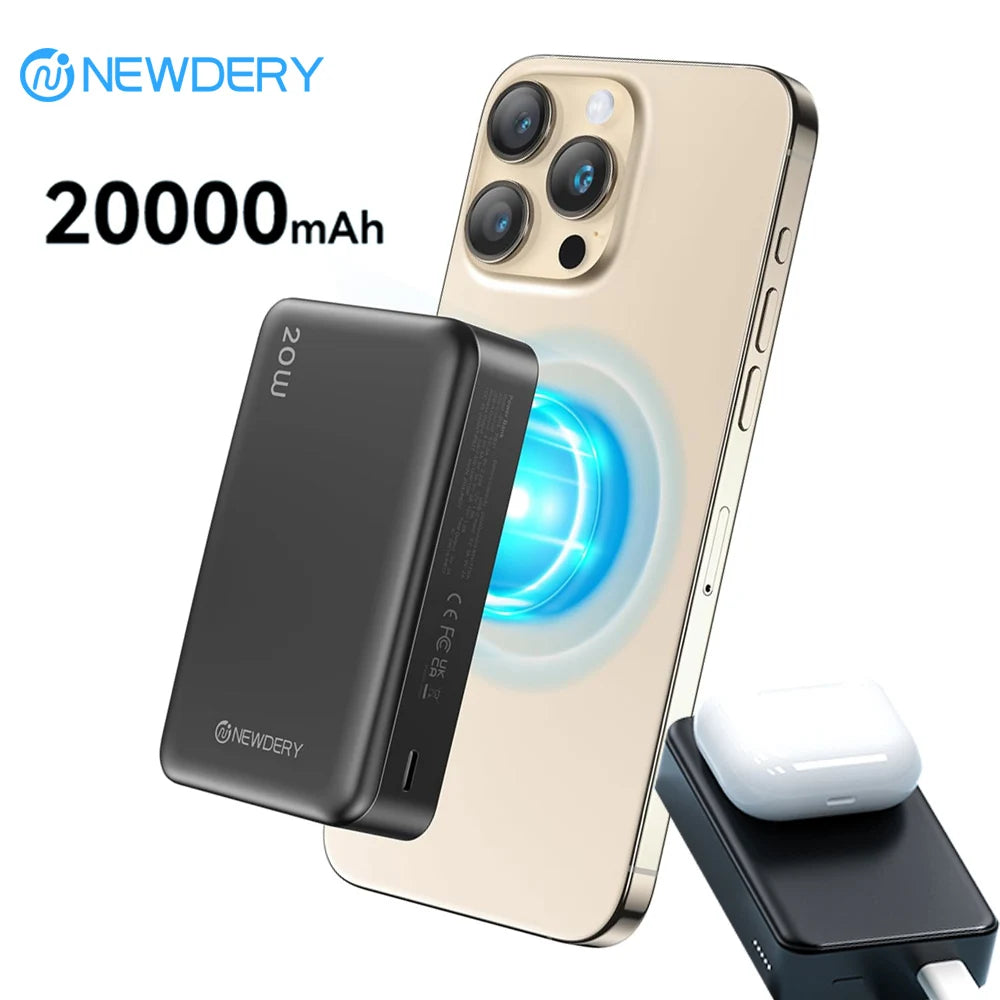 Newdery 20000mAh Magnetic Power Bank PD 20W Wireless Fast Charging For IPhone 15 14 13 12 Pro Max Pro Mini AirPods