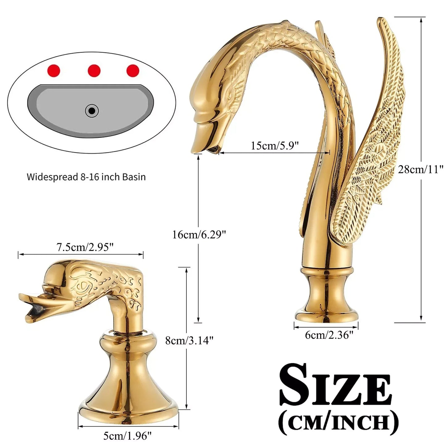 MYQualife Swan Shape Dual Handle Widespread Basin Faucet