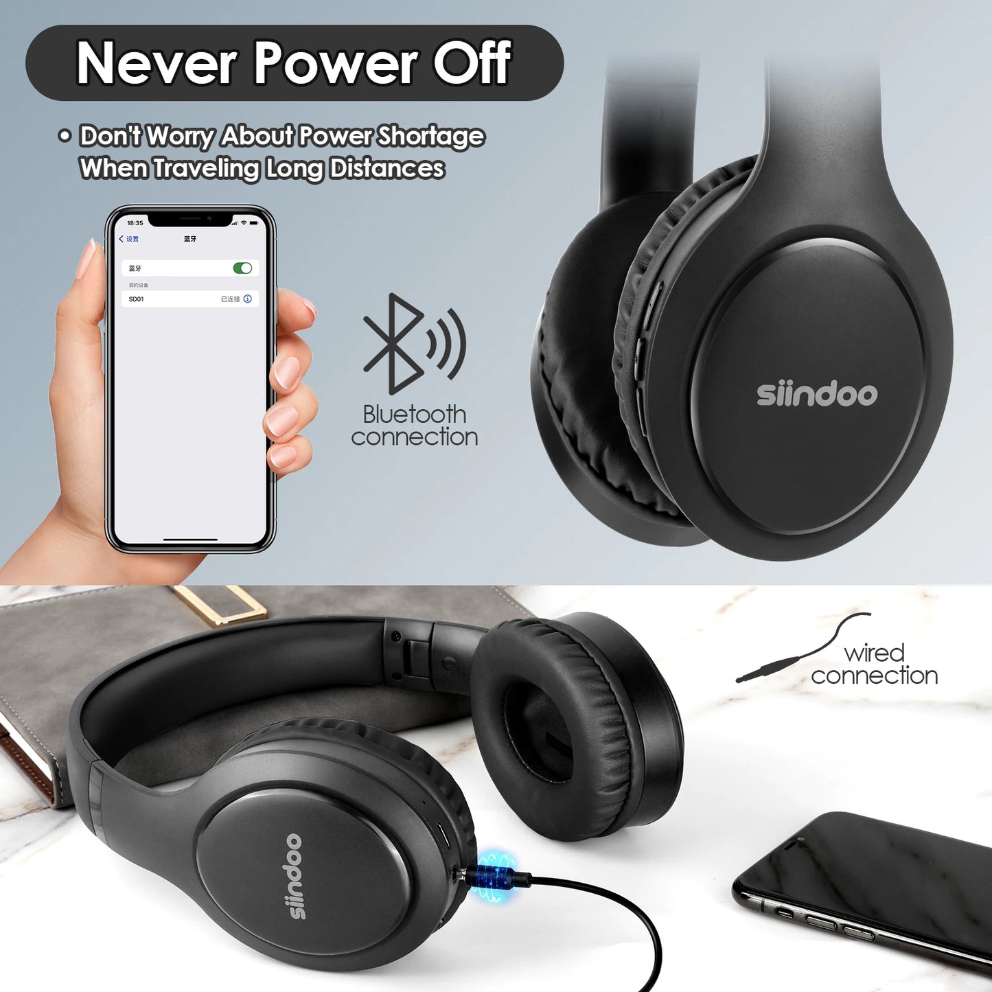 Siindoo JH 919 Wireless Bluetooth Headphones Foldable
