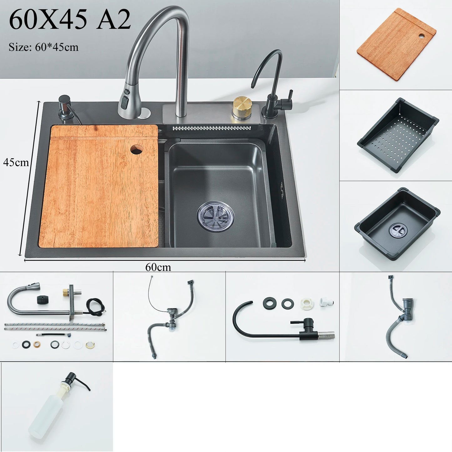 Shinesia 304 Stainless Steel Undermount Kitchen Sink With Waterfall Faucet