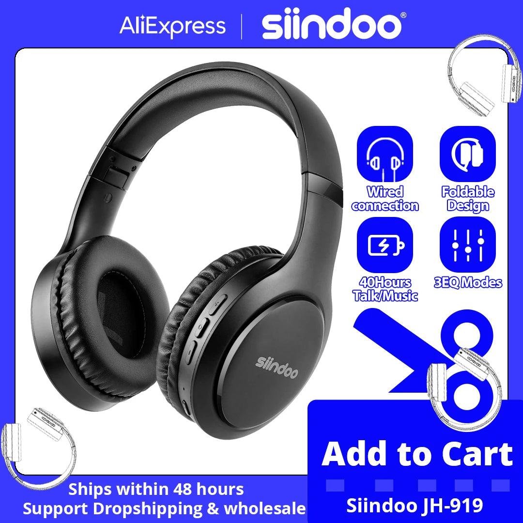 Siindoo JH 919 Wireless Bluetooth Headphones Foldable
