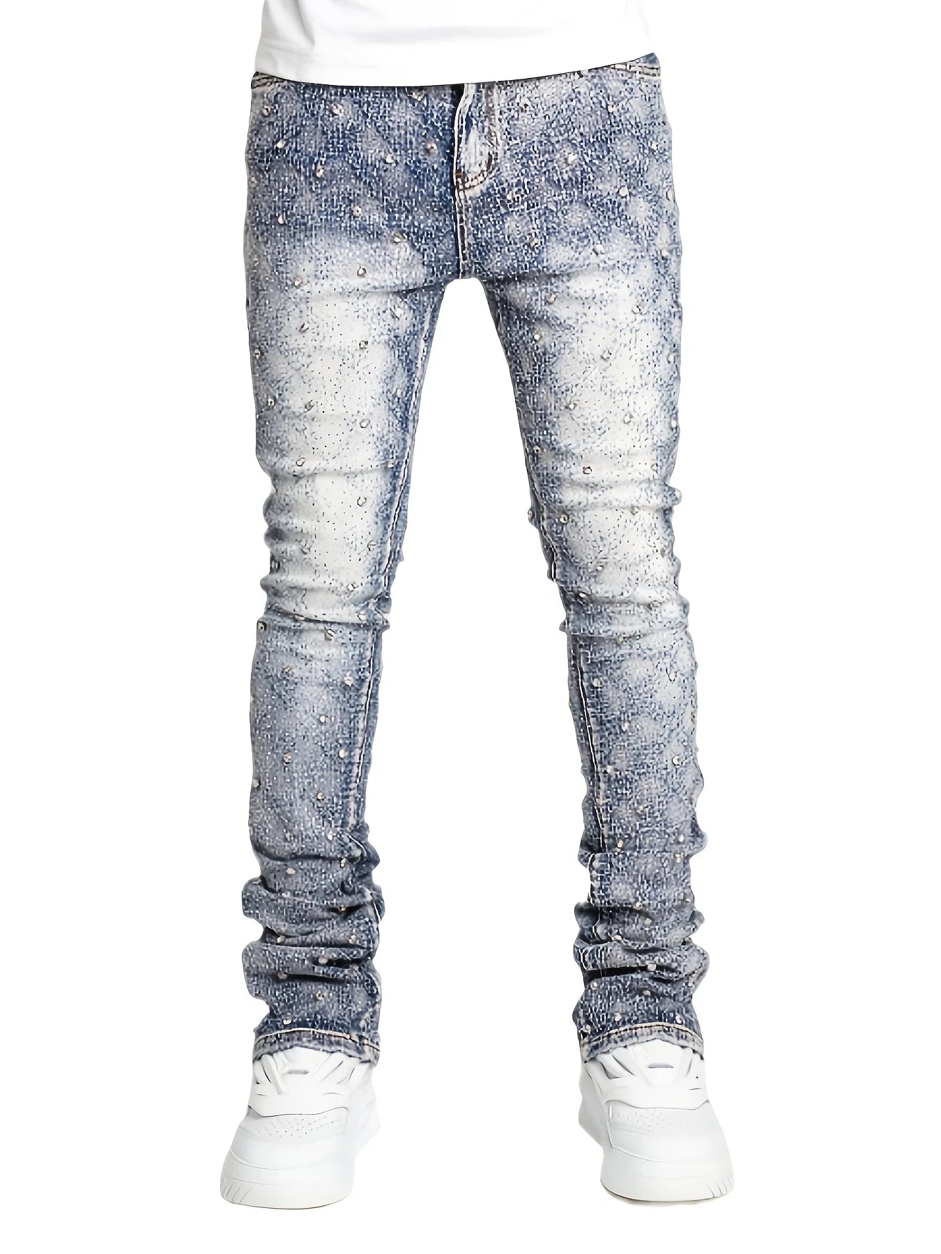 Mens Pearl Denim Jeans With Elastic Fit Straight Leg Style